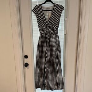 Abercrombie & Fitch Black and White Gingham Twist-Front Midi Dress